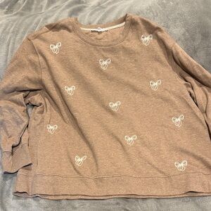 Brown Sweatshirt with Embroidered Bows